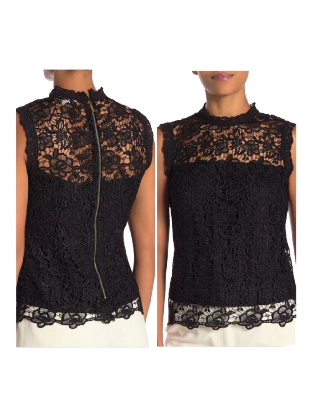 Nanette Lepore lace black gold zipper woman’s size small top